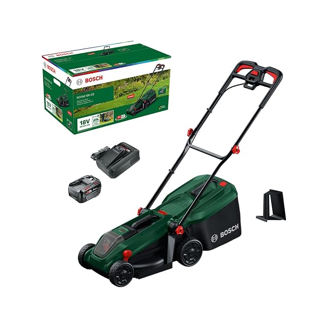 Cortacésped a batería Bosch ROTAK18V-32 con cuchilla de 32 cm y recogedor de tela