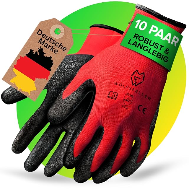 Diez pares de guantes de trabajo recubiertos de látex