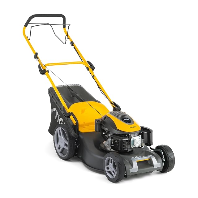 Cortacésped de gasolina autopropulsado STIGA Combi 53 S amarillo con chasis de corte de acero