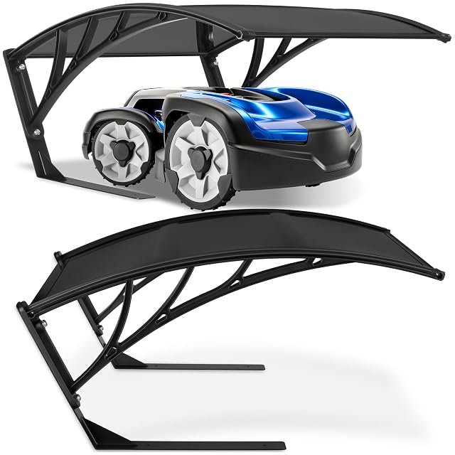 Garaje tectake para robot cortacésped en acero negro con techo curvo de policarbonato