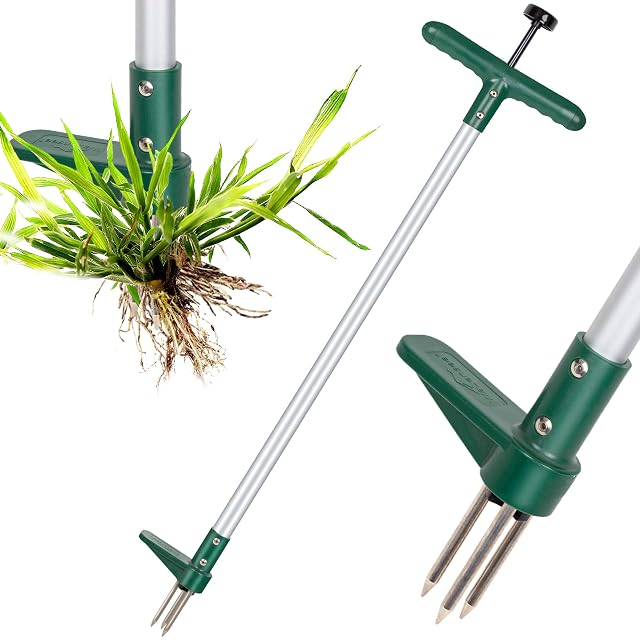 Extractor de malas hierbas de pie con tres garras de acero y pedal